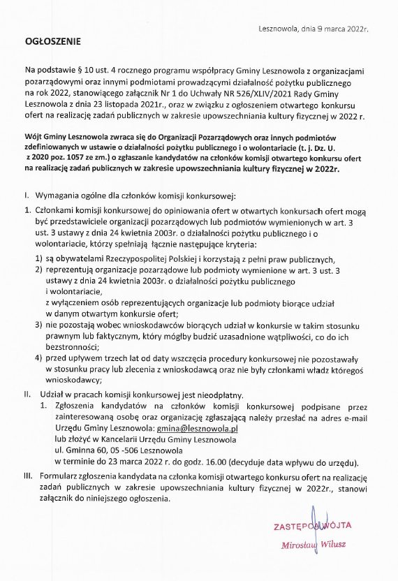 Ogłoszenie Wójta Gminy Lesznowola